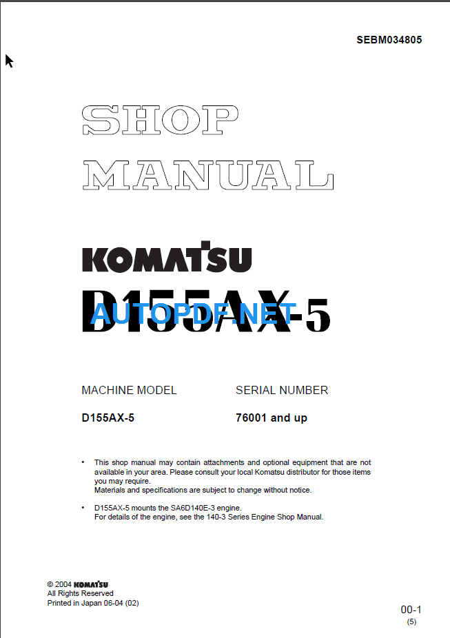 D155AX-5 (76001 and up) Shop Manual