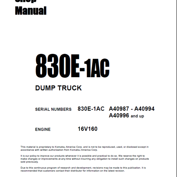 Komatsu 830E-1AC (A40987 - A40994 A40996 and up) Shop Manual