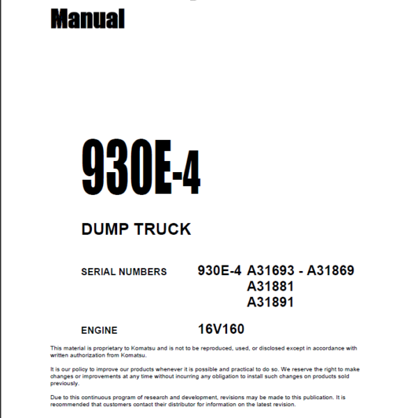 Komatsu 930E-4 Field Assembly Manual (A31693 - A31869 A31881 A31891)