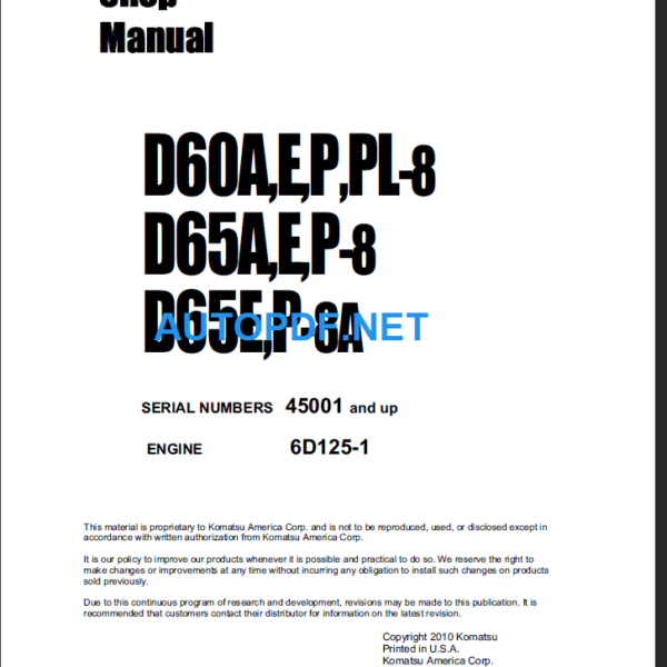 D60A E P PL-8D65A E P-8D65E P-8A Shop Manual