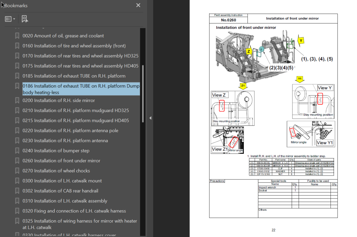 Komatsu HD325-8E0 HD405-8E0 Field Assembly Instruction