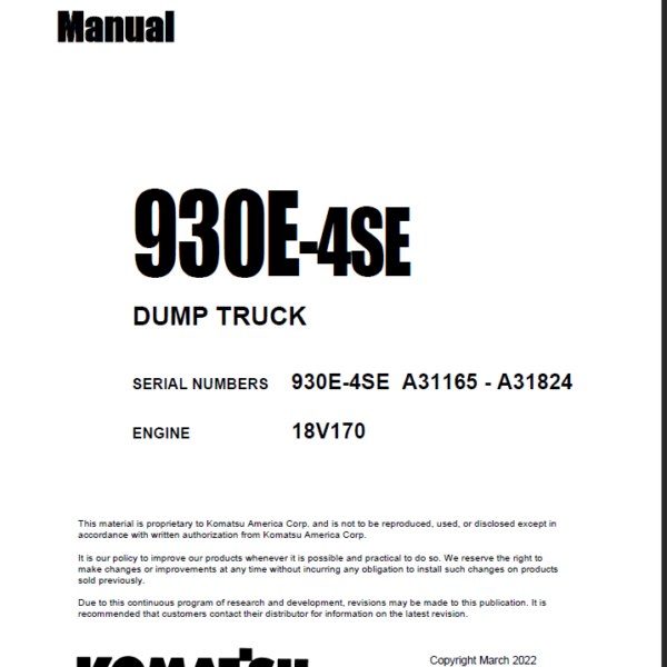 Komatsu 930E-4SE (A31165 - A31824) Shop Manual