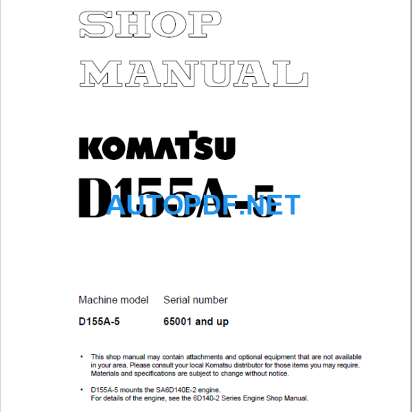 Komatsu Dozer D155A-5 Shop Manual