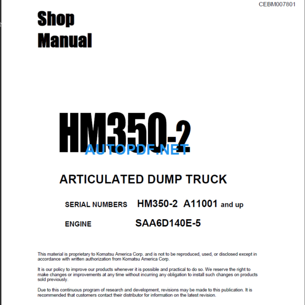 HM350-2 (A11001 and up) Shop Manual