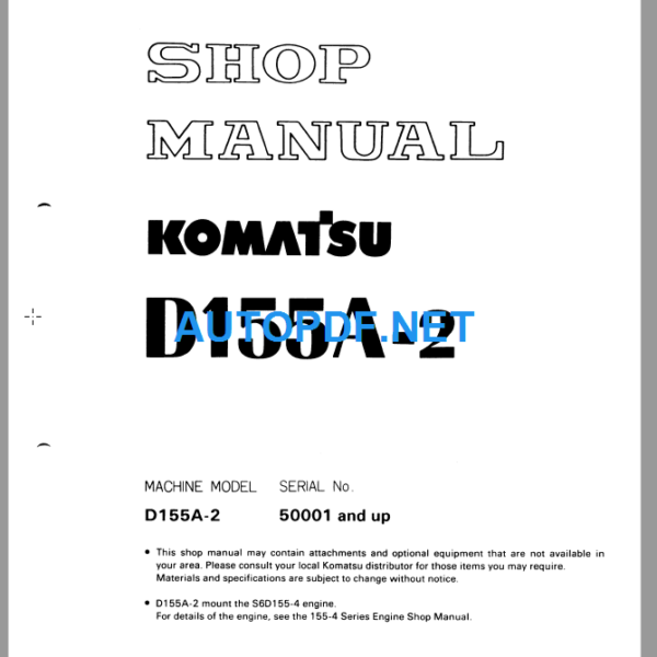 Komatsu Dozer D155A-2 Shop Manual