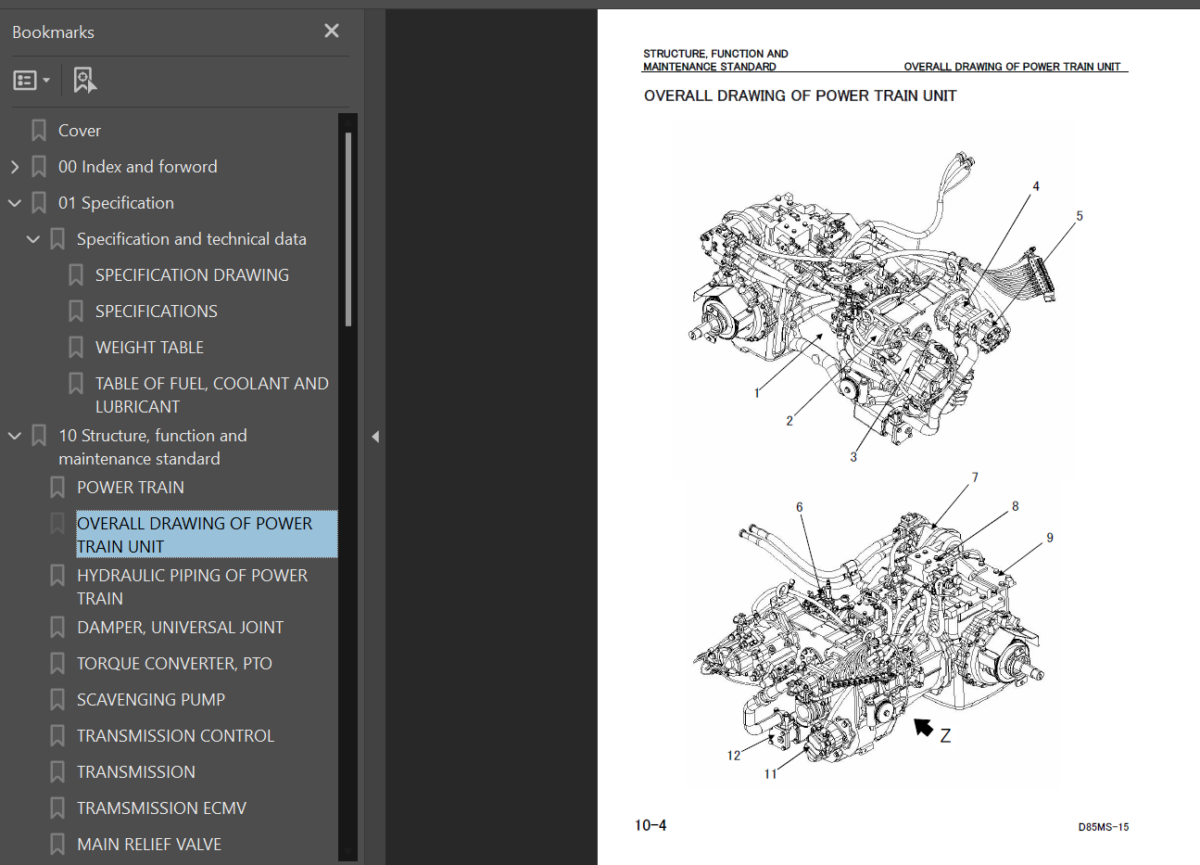 Komatsu D85MS-15 Demining Equipment Shop Manual