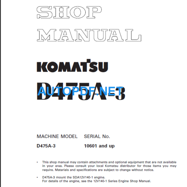 Komatsu D475A-3 Shop Manual