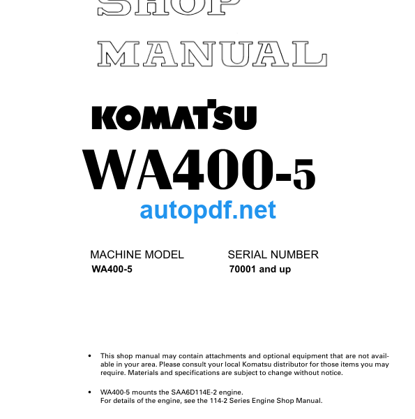 WA400-5 70001 and up Shop Manual