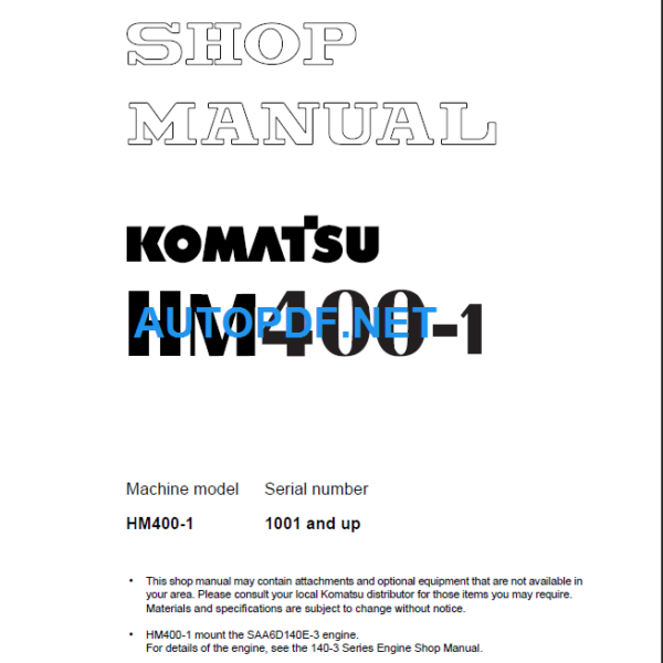 HM400-1 (1001 and up) Shop Manual