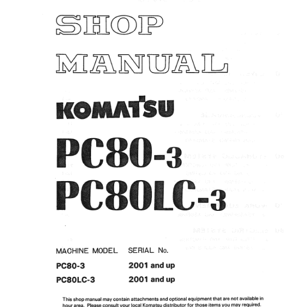 PC80-3 PC80LC-3 Shop Manual