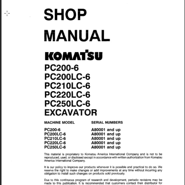 PC200-6 PC200LC-6 PC210LC-6 PC220LC-6 PC250LC-6 Shop Manual