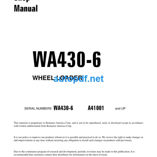 WA430-6 (A41001 and UP) Shop Manual