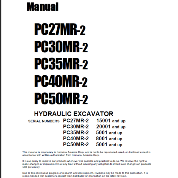 PC27MR-2PC30MR-2PC35MR-2PC40MR-2PC50MR-2 Shop Manual