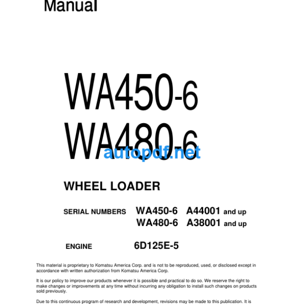 WA450-6 WA480-6 Shop Manual