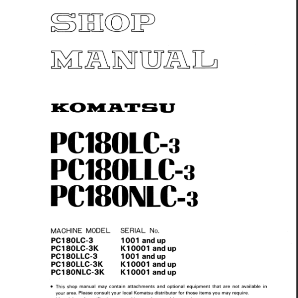 PC180LC-3 PC180LLC-3 PC180NLC-3 Shop Manual