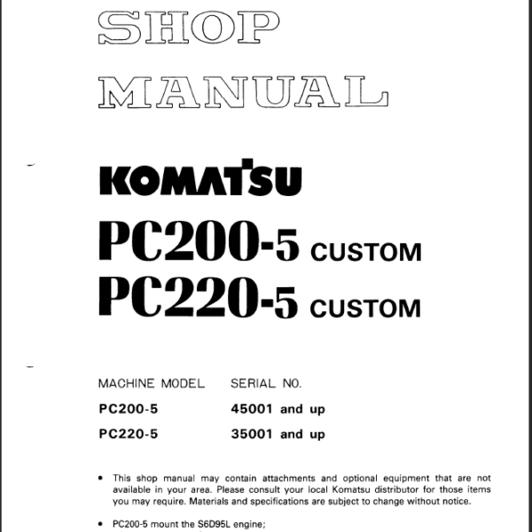 PC200-5 CUSTOM PC220-5 CUSTOM Shop Manual