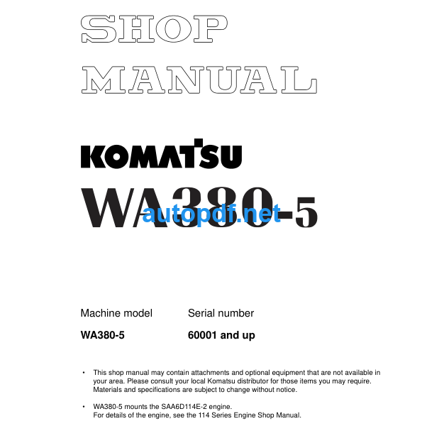 WA380-5 (SERIAL NUMBERS 60001 and up) Shop Manual