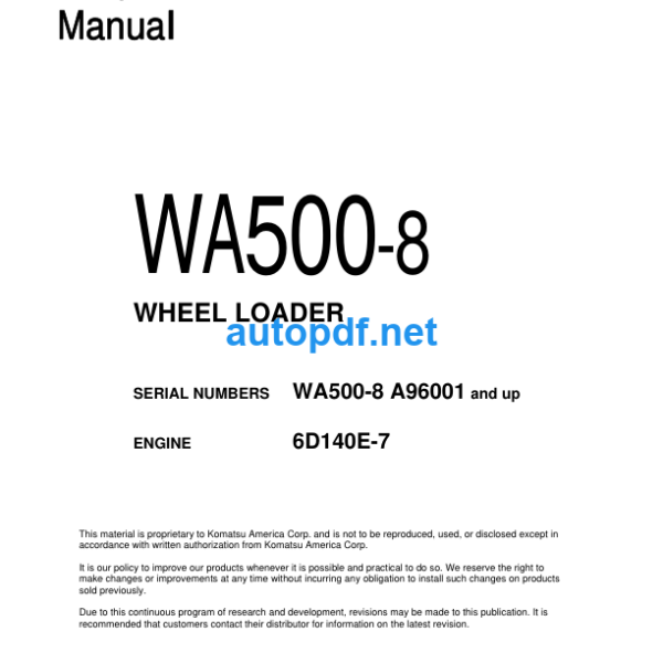 WA500-8 (SERIAL NUMBERS A96001 and up) Shop Manual
