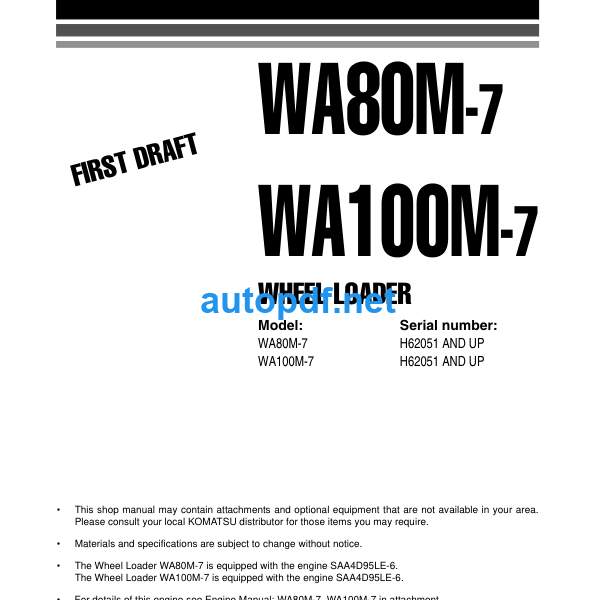 WA80M-7 WA100M-7 Shop Manual