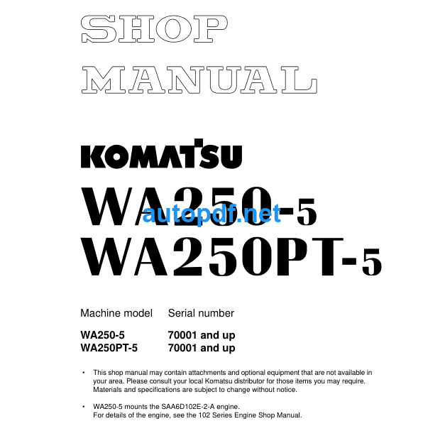 WA250-5 WA250PT-5 Shop Manual