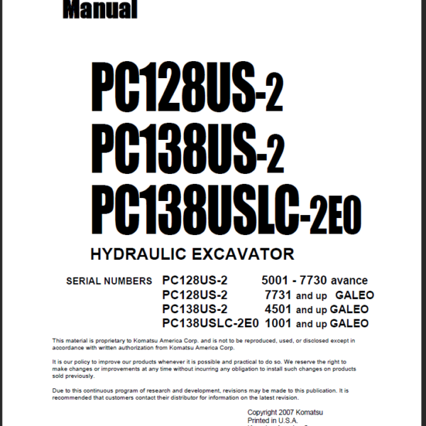 PC128US-2 PC138US-2 PC138USLC-2E0 Shop Manual