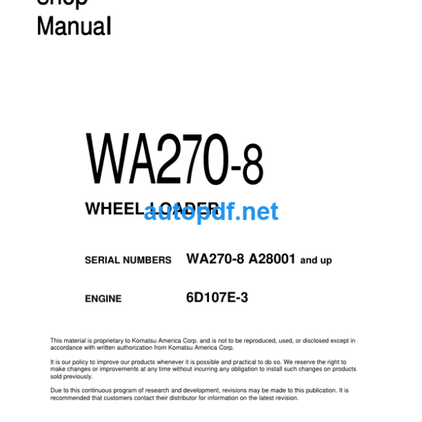 WA270-8 (SERIAL NUMBERS A28001 and up) Shop Manual