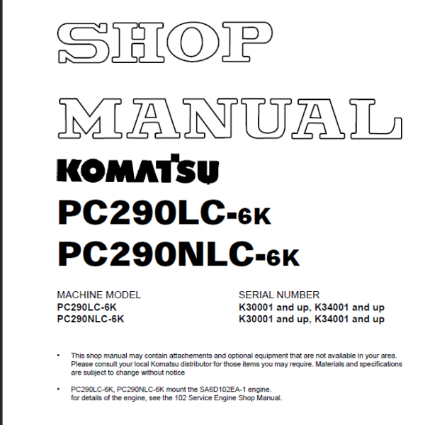 PC290LC-6K PC290NLC-6K Shop Manual