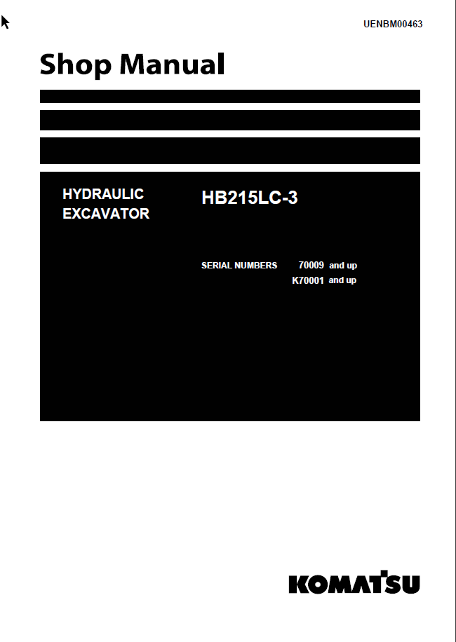 HB215LC-3 SERIAL 70009 and up K70001 and up Shop Manual