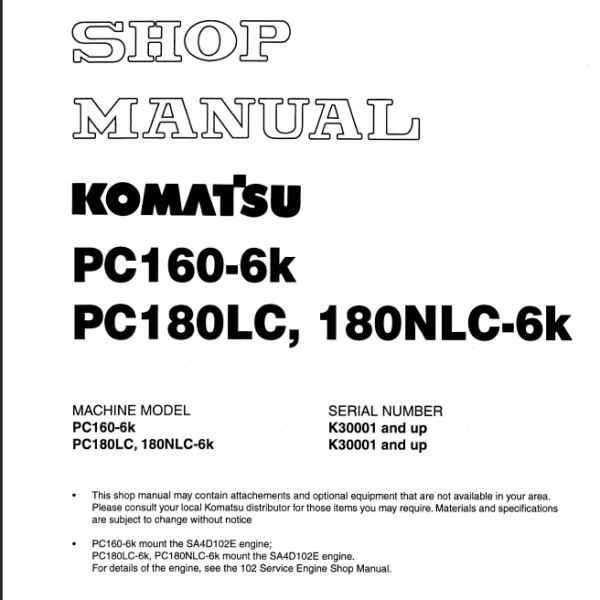 PC160-6K PC180LC PC180NLC-6K Shop Manual