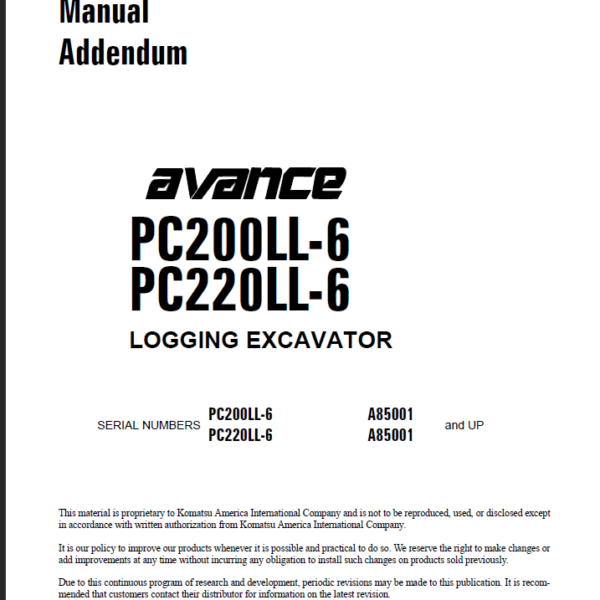 PC200LL-6 PC220LL-6 AVANCE Shop Manual Addendum