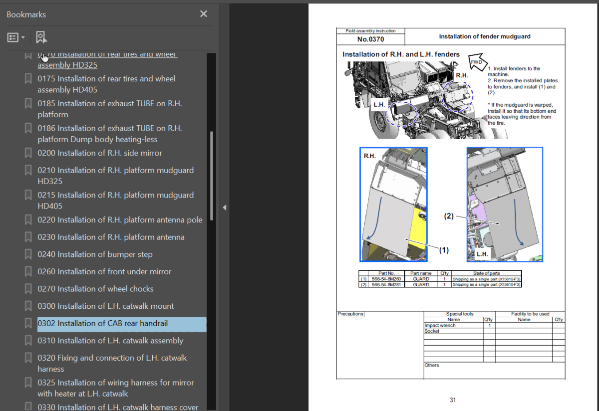 HD325-8 HD405-8 Field Assembly Instruction