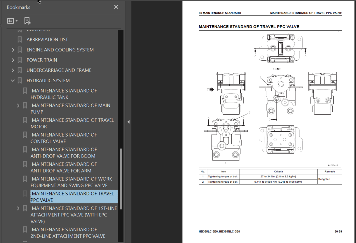 HB365LC-3E0 HB365NLC-3E0 (SERIAL NUMBERS 5001 and up K70001 and up) Shop Manual