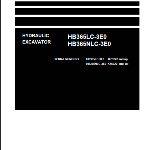 HB365LC-3E0 HB365NLC-3E0 Shop Manual (K75222 and up)