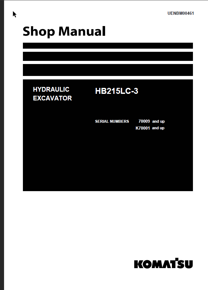 HB215LC-3 (SERIAL NUMBERS 70009 and up K70001 and up) Shop Manual
