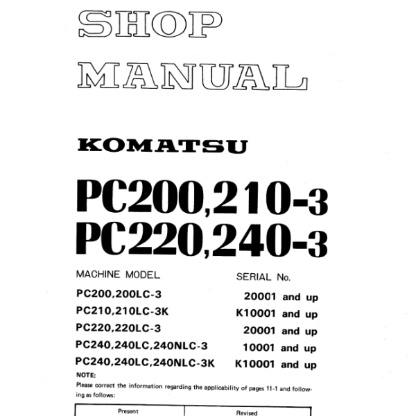 PC200 PC210-3 PC220 PC240-3 Shop Manual