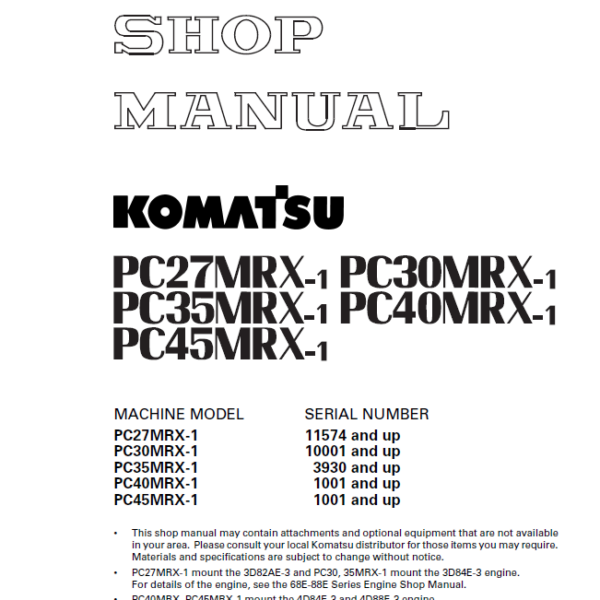 PC27MRX-1 PC30MRX-1 PC35MRX-1 PC40MRX-1 PC45MRX-1 Shop Manual