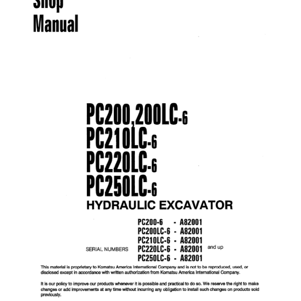 PC200 PC200LC-6 PC210LC-6 PC220LC-6 PC250LC-6 Shop Manual