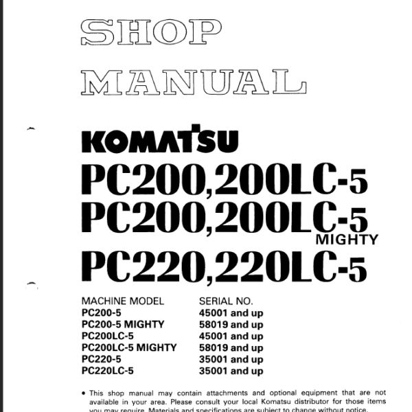 PC200 PC200LC-5 MIGHTY PC220 PC220LC-5 Shop Manual