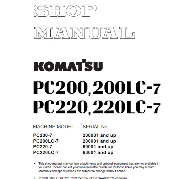 PC200 PC200LC-7 PC220 PC220LC-7 Shop Manual