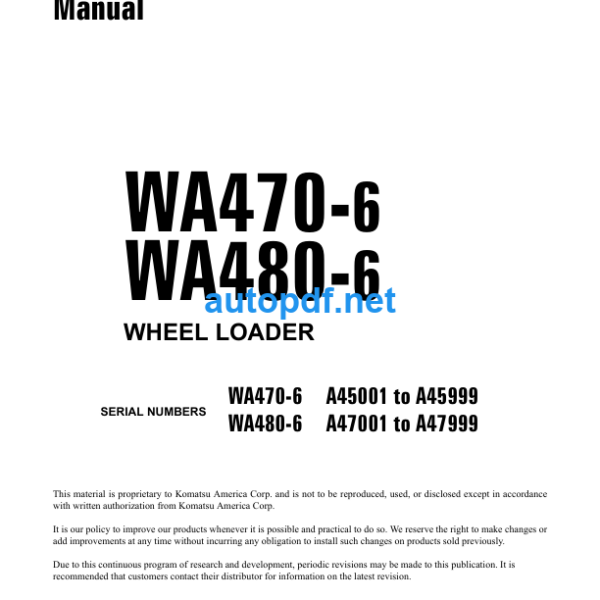 WA470-6 WA480-6 Shop Manual