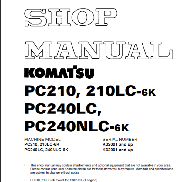 PC210 210LC-6K PC240LC PC240NLC-6K Shop Manual