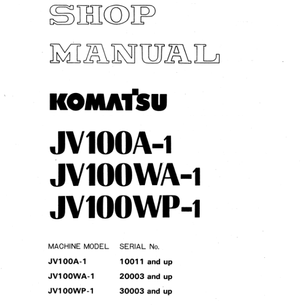 JV100A-1 JV100WA-1 JV100WP-1 Shop Manual