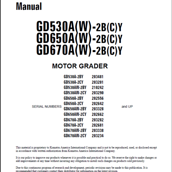 GD530A(W)-2B(C)Y GD650A(W)-2B(C)Y GD670A(W)-2B(C)Y Shop Manual