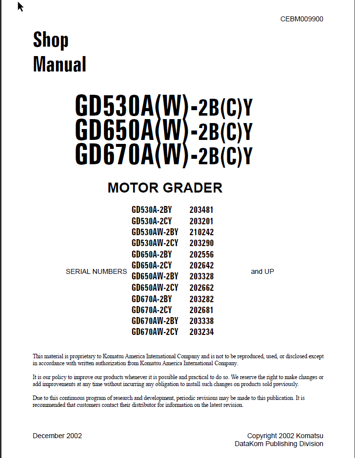 GD530A(W)-2B(C)Y GD650A(W)-2B(C)Y GD670A(W)-2B(C)Y Shop Manual