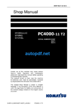 HYDRAULIC EXCAVATOR PC4000-11 T2 (SN 08267 08271 08273) Shop Manual