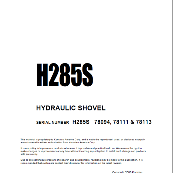 H285S (78094 78111 & 78113) Shop Manual