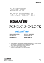 HYDRAULIC EXCAVATOR PC340LC PC340NLC-7K (K40001 AND UP) Shop Manual