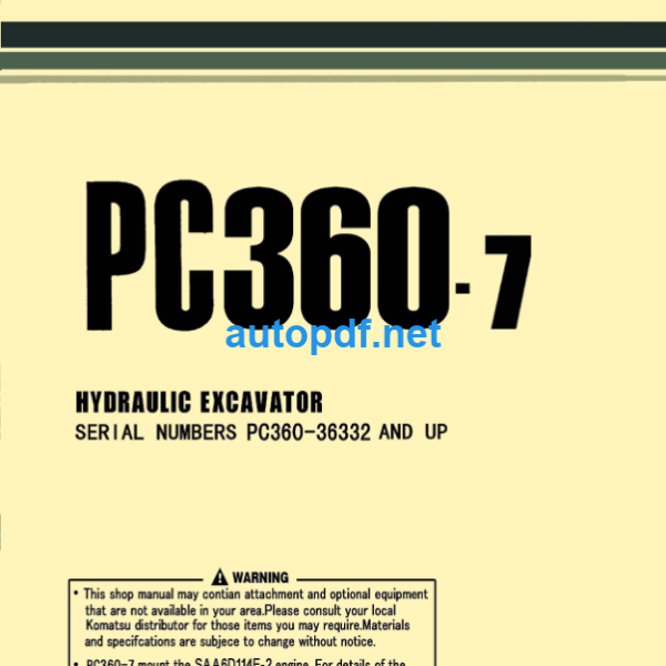 HYDRAULIC EXCAVATOR PC360-7 Shop Manual