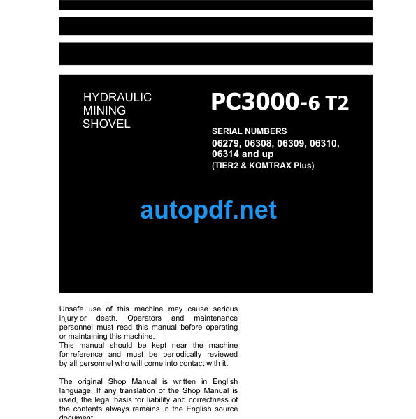 HYDRAULIC EXCAVATOR PC3000-6 T2 Shop Manual