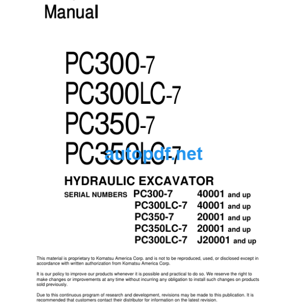 HYDRAULIC EXCAVATOR PC300-7 PC300LC-7 PC350-7 PC350LC-7 Shop Manual